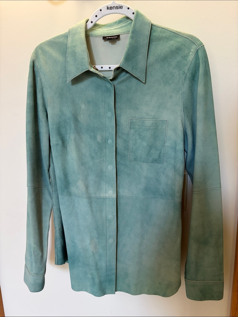 Worth New York Teal Blue Beautiful Genuine Suede Leather Shacket Medium
